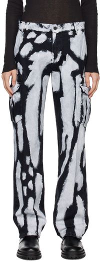 RTA Black & White Theo Denim Cargo Pants