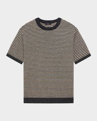 Men's Stripe Knit Short-Sleeve Crewneck Sweater