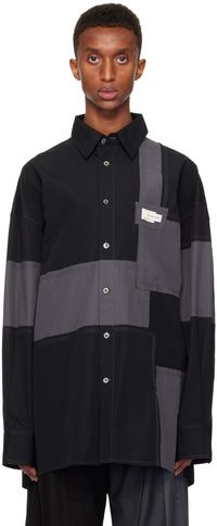 Feng Chen Wang Black Deconstructed Patchwork Shirt
