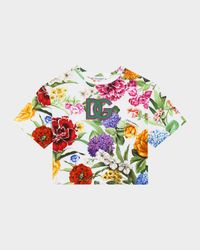 Girl's Floral Interlocked Logo-Print T-Shirt, Size 4-6
