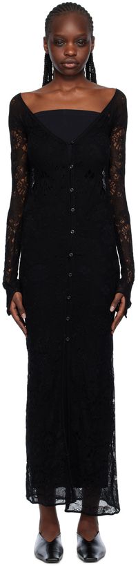 Olēnich Robe longue noire à col en V