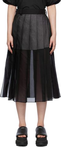 sacai Jupe midi bleu marine à rayures fines