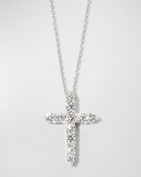 18K Diamond Cross Necklace, 17x13mm