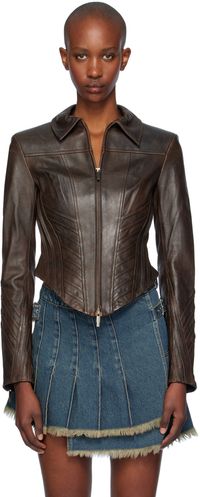 Feng Chen Wang Brown Seaming Leather Jacket