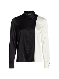 Women's Willa Combo Silk Shirt - Black Off White - Size XL