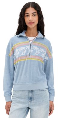 Faherty Cabana Towel Terry Quarter Zip Palm Rainbow Beach S