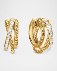 DY Crossover Trio Multi-Row Hoop Earrings with Diamonds in 18K Gold, 9mm
