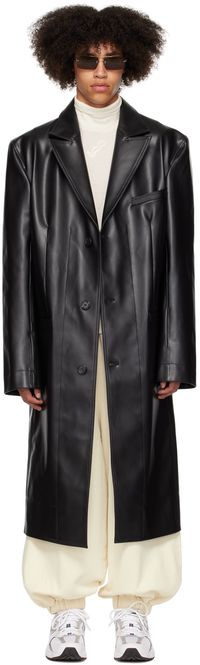LU'U DAN Black Oversized Tailored Faux-Leather Coat