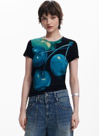 Desigual - Tee-shirt col rond imprimé - Taille XL - Noir