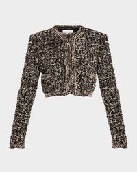 Collarless Paillette Boucle Bolero Jacket