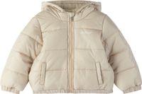 Off-White Bébé | Blouson matelassé écourté beige à rayures diagonales et à logos