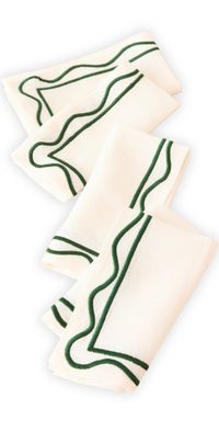 Misette Embroidered Linen Napkins Colorblock/Dark Green/Sage One Size