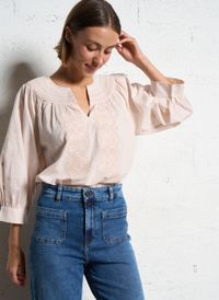 Sud Express - Blouse droite en coton brodé - Taille L - Rose