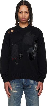 Junya Watanabe Black Cotton Jersey Patchwork Knit Sweater