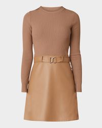 Brayden Ribbed Knit & Faux Leather Mini Dress