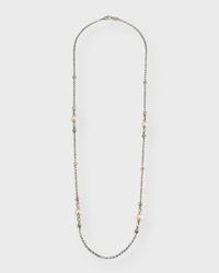 Sterling Silver and 18K Gold Pearl Station Necklace, 36"