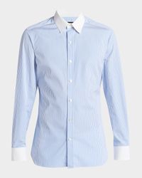 Men's Bengal Stripe Cotton Contrast-Trim Sport Shirt
