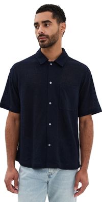 FRAME Terry Short Sleeve Shirt Dark Navy S