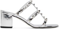 Valentino Garavani Sandales à talon bottier argentées à clous Rockstud