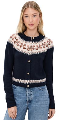 FRAME The Cashmere Fair Isle Cardi Navy XS