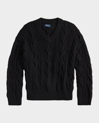 Cable-Knit Wool-Cashmere V-Neck Sweater