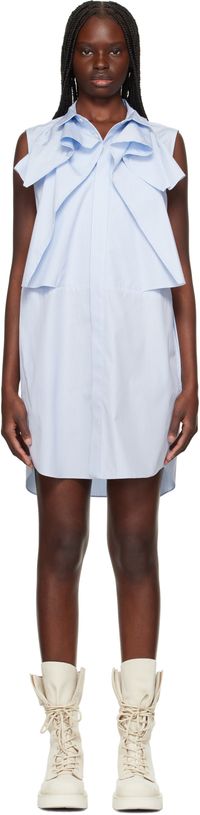 sacai Robe courte bleu et blanc en popeline