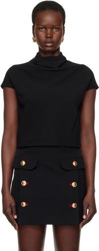 Versace Black Cady Draped-Neck Top