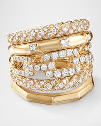 Stax Five Row Ring in 18K Yellow Gold with Diamonds, 21mm