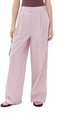 Tibi Vintage Cotton Wide Leg Pull On Cargo Pants Mauve L