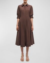 Jazz Pintuck 3/4-Sleeve Midi Shirtdress