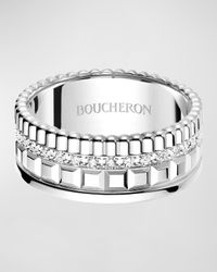 Quatre Radiant 18K White Gold Band Ring with Diamonds, Size 52