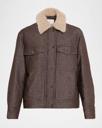 Sparkling Wool-Blend Padded Jacket with Removable Shearling Collar