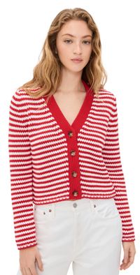La Ligne Fine Stripe Mini Marina Cardigan Red/Cream M