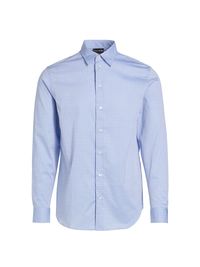 Men's Checked Seersucker Cotton Button-Front Shirt - Blue Check - Size XL
