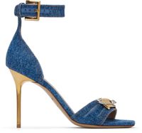 Balmain Sandales à talon bleues en denim à épingle de sureté