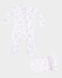 Boy's Neutral Pups Footie Romper & Swaddle Blanket, Size Newborn-9M