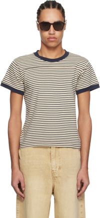 Carter Young Beige & Navy Striped Football T-shirt