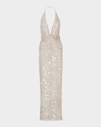 Embellished Plunging Halter Column Gown