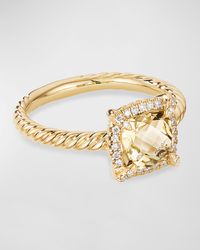 Petite Chatelaine Pave Bezel Ring in 18K Gold with Blue Topaz