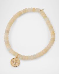 Ethiopian Welo Opal Bead Bracelet with Tiny Pave Bee Coin Charm