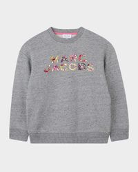Girl's Jeweled Logo Cotton Fleece Sweatshirt, Size 4-6
