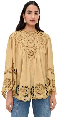 Zimmermann Awaken Embroidered Yoke Blouse Straw 0P