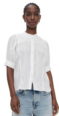 Madewell Embroidered Puff-Sleeve Band-Collar Shirt White 00