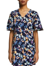 Esprit - Robe courte droite encolure v imprimée - Taille 40 - Bleu