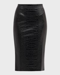 Crocodile-Embossed Faux Leather Midi Skirt