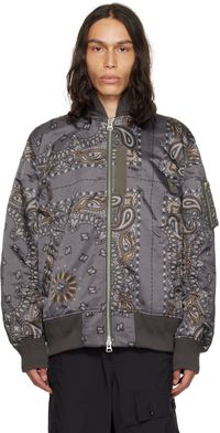sacai Gray Bandana Print Bomber Jacket