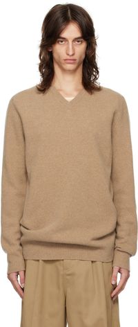 Maison Margiela Pull brun clair à col en V