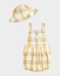 Girl's Plaid Dobby Cotton Shortalls, Size 3M-24M