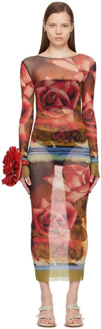 Jean Paul Gaultier Red & Green Roses Maxi Dress