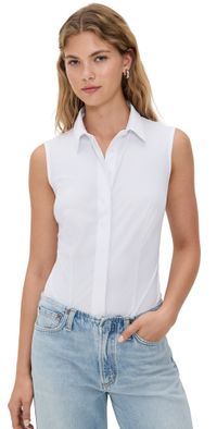 Commando Classic Sleeveless Button Down Thong Bodysuit White XS